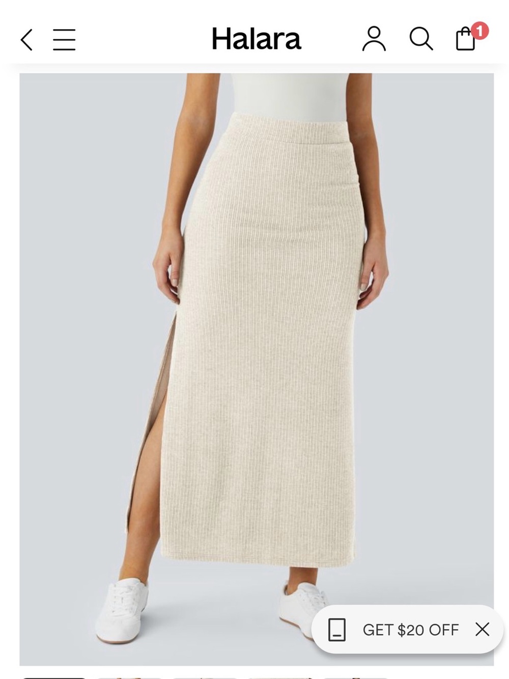 HALARA Ribbed High Waisted Hem A Line Maxi Casual Skirt - Whisper White